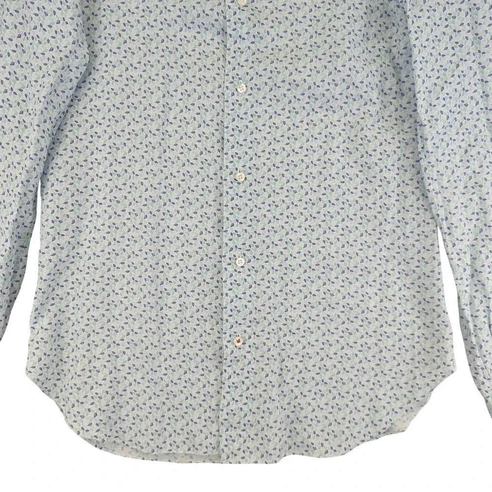 ISAIA NAPOLI Men's Blue Floral Print 100% Linen Button Down Dress‎ Shirt 15 38 - Picture 4 of 10